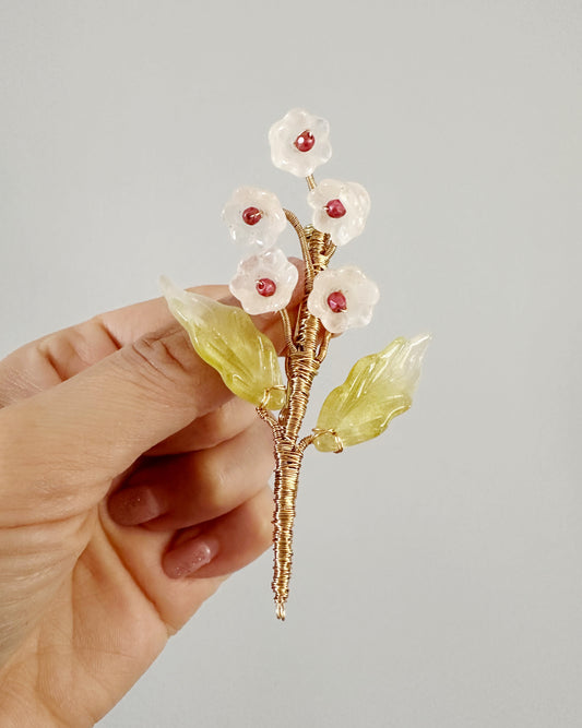 May the lily of valley be with you brooch in white