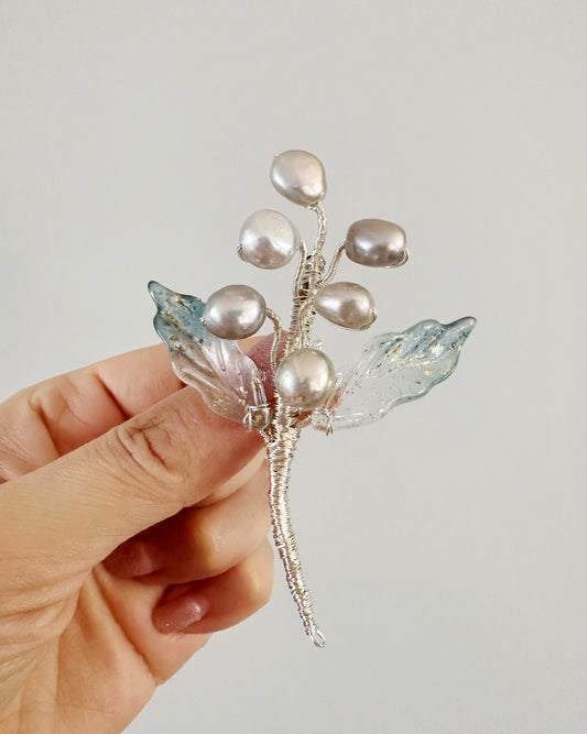 May the lily of valley be with you brooch in stardust grey
