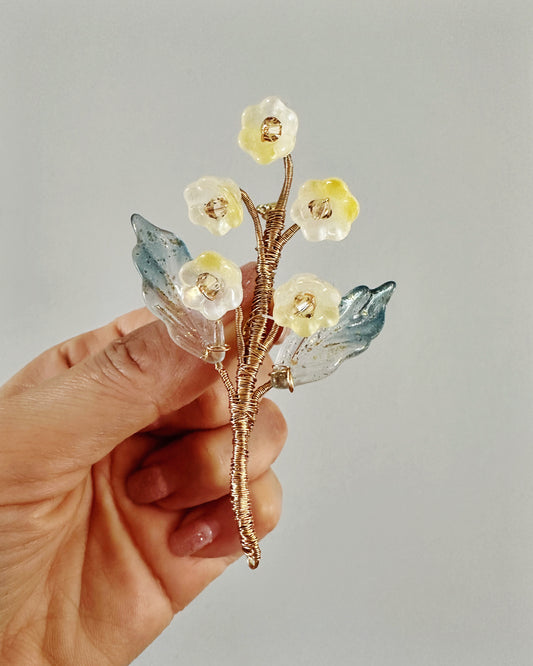 May the lily of valley be with you brooch in stardust yellow