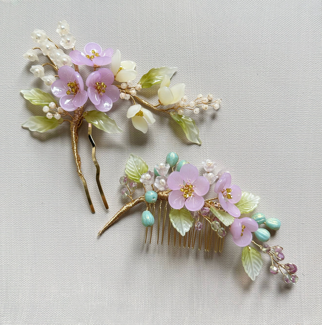 《Anita's Spring Garden》luxurious plum blossom and lily of the valley wedding hairpin