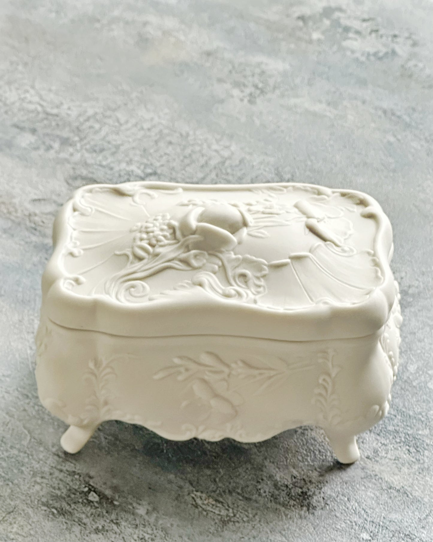 Vintage Victorian style lily of the valley porcelain trinket box