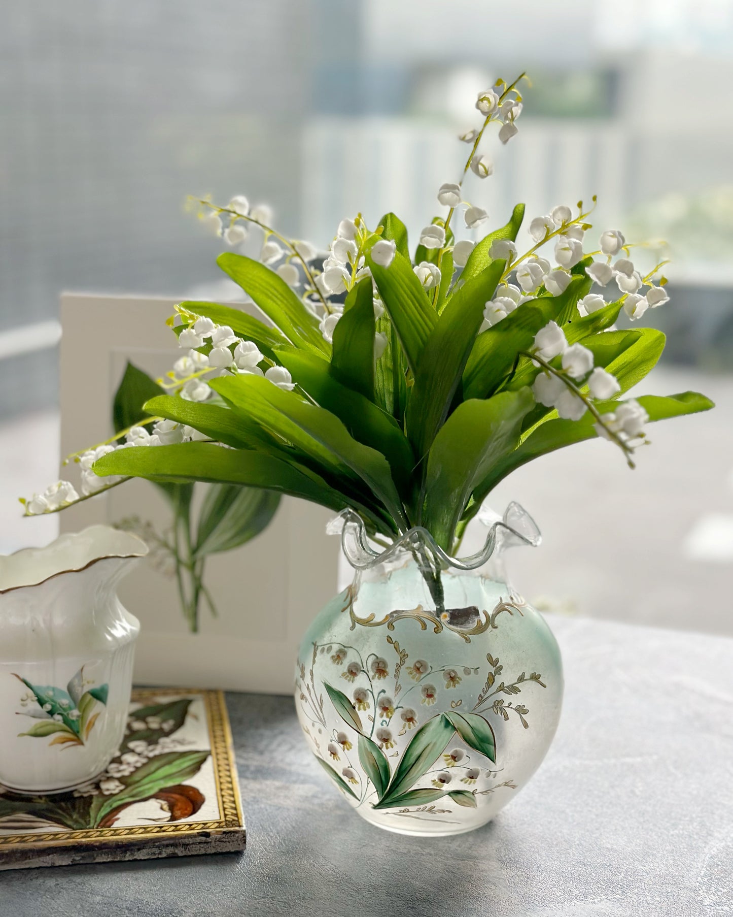 Antique Victorian hand painted lily of the valley glass vase