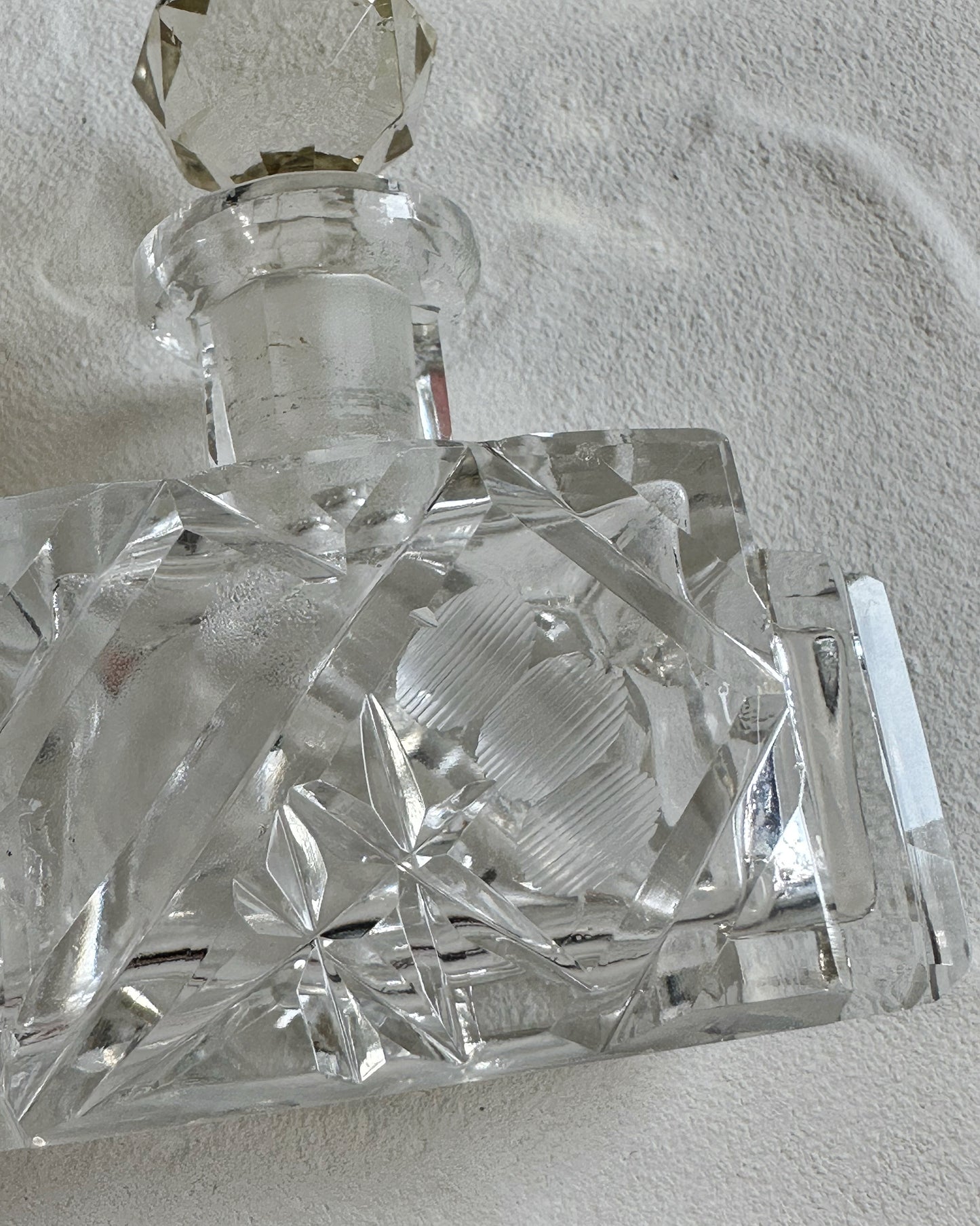Antique Art Deco stylised flower cut glass perfume bottle