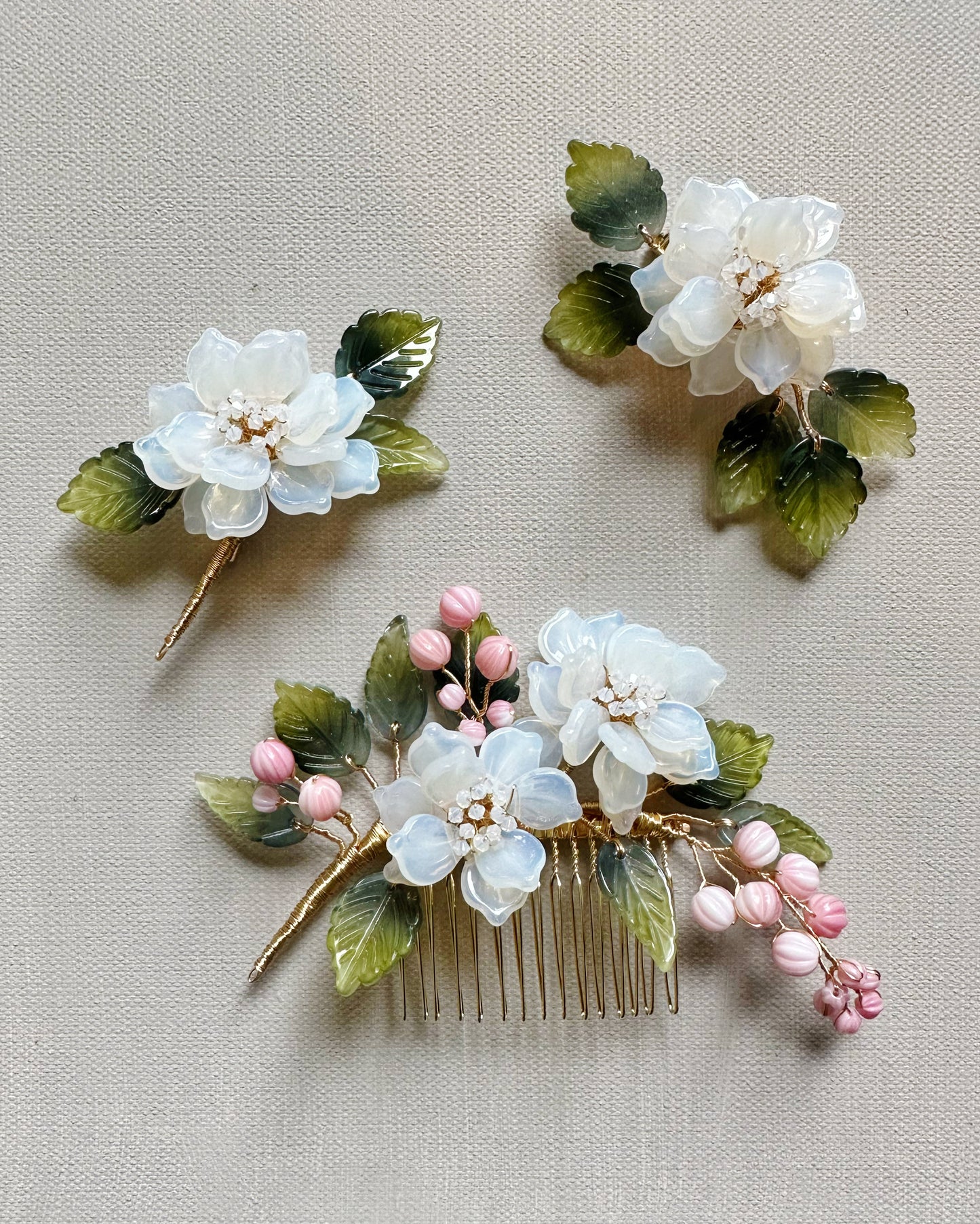 The new peony lapel brooch in milk glass