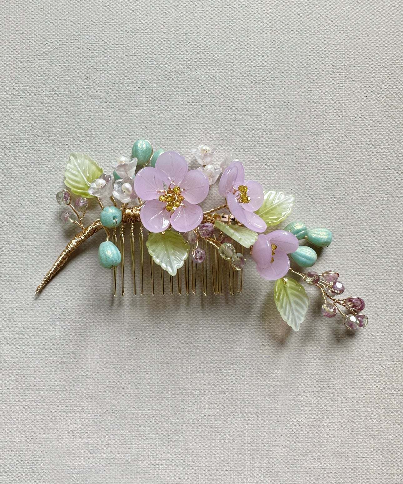 《Anita's Spring Garden》luxurious plum blossom and lily of the valley wedding hair slide