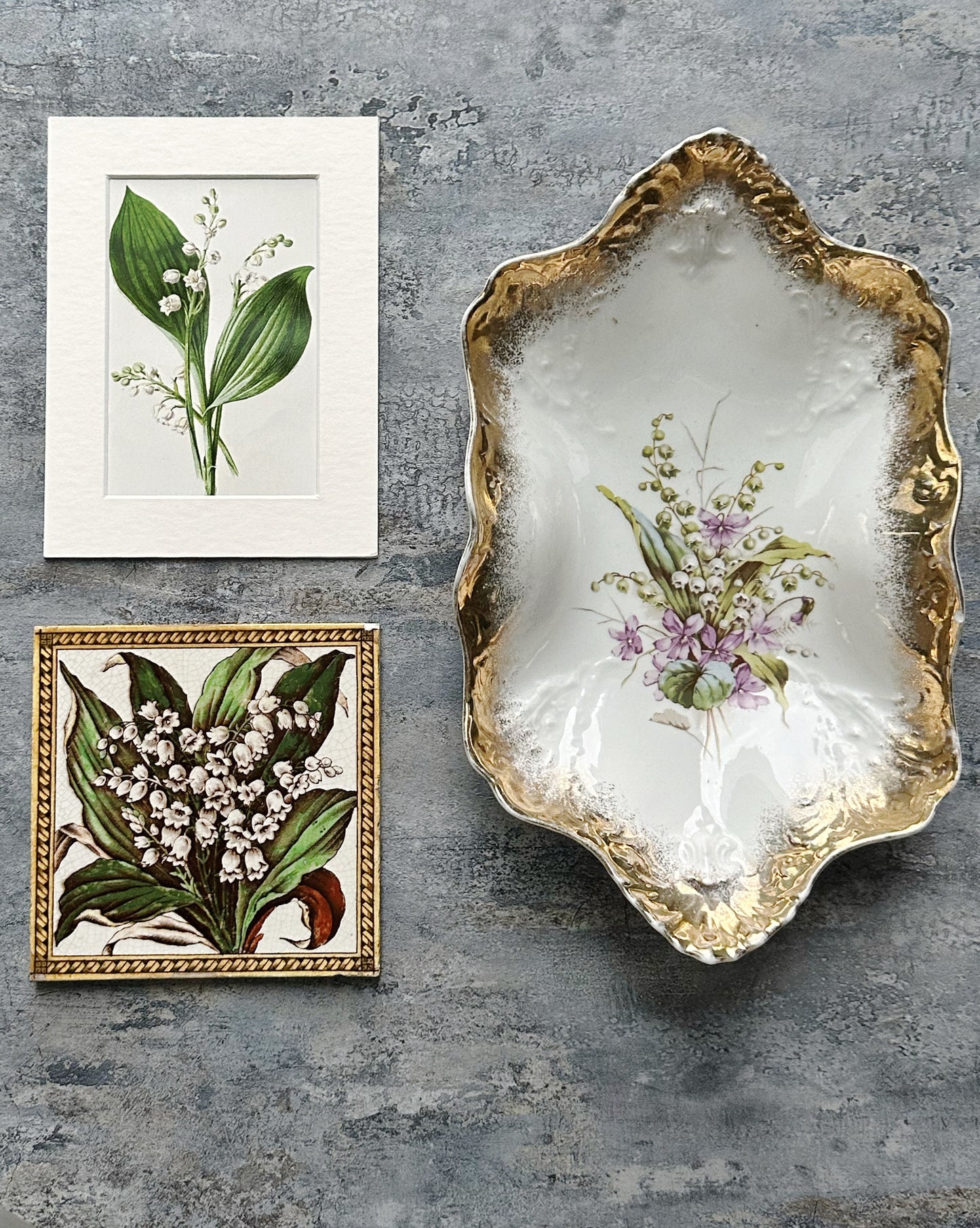 Antique Victorian lily of the valley tile