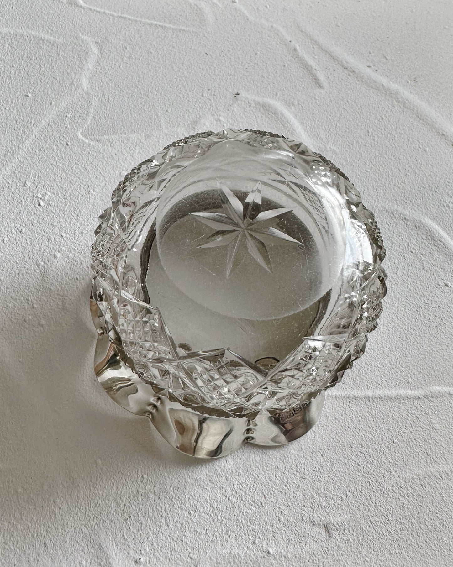 Antique 1903 Edwardian sterling silver and cut glass candy bowl