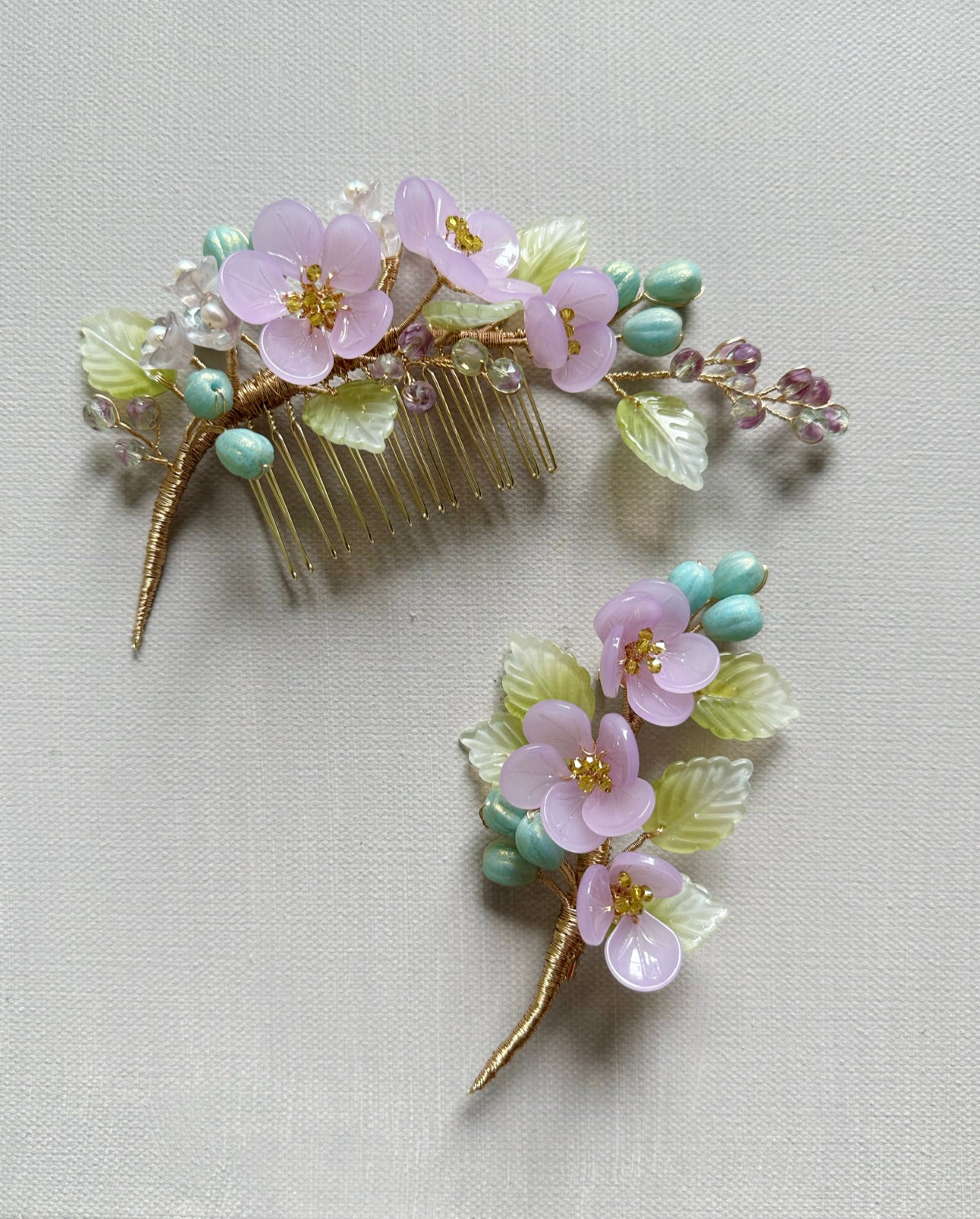 《Anita's Spring Garden》luxurious plum blossom and lily of the valley wedding hair slide