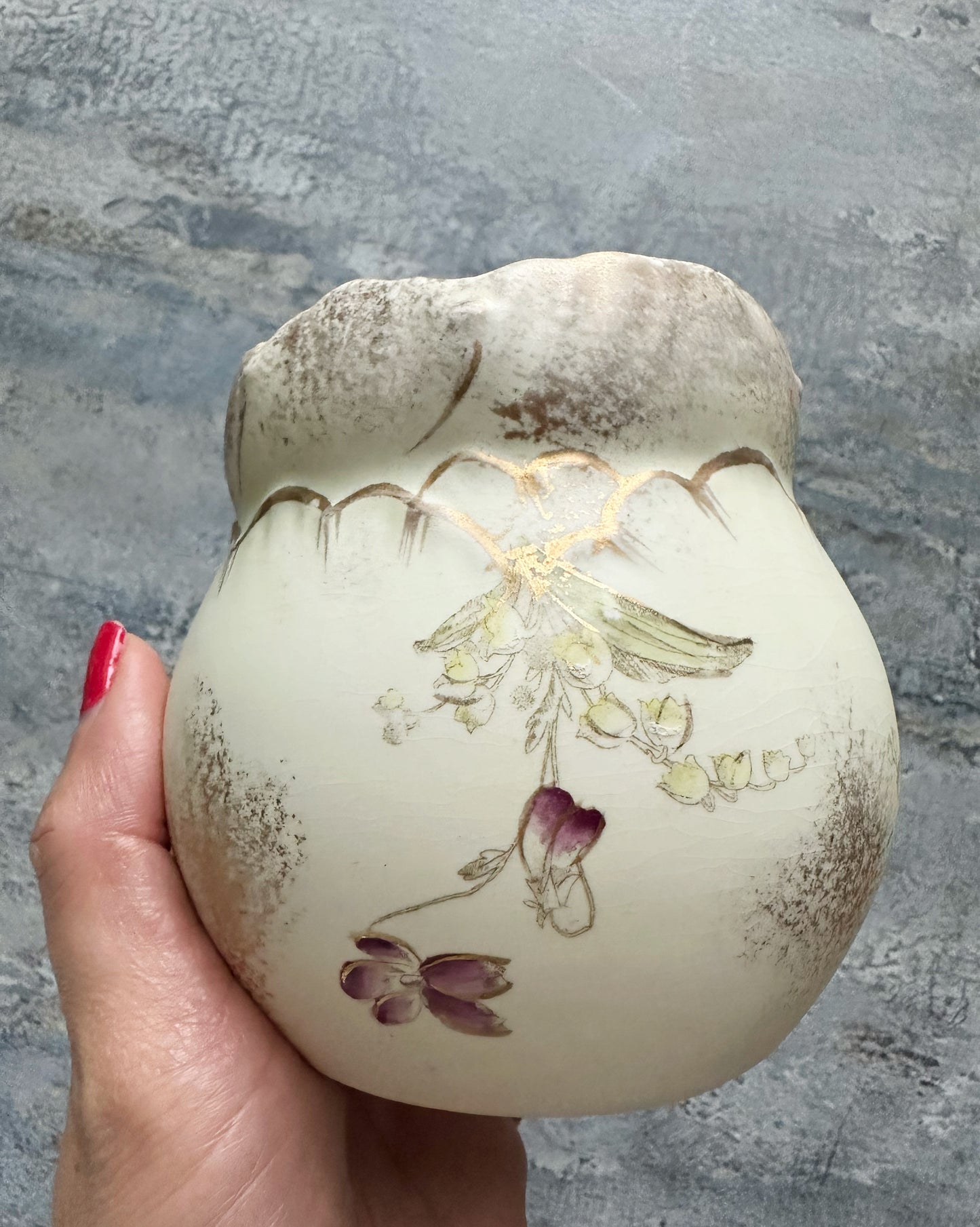 Antique handpainted lily of the valley water jug and milk jug set