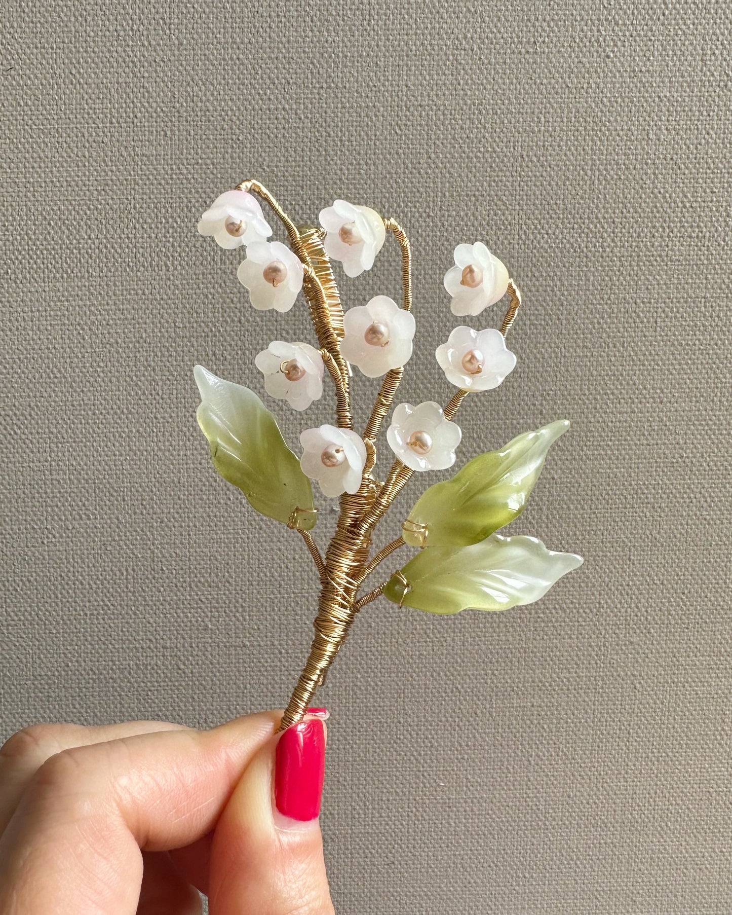 Lily of the valley brooch in pink and lemon sherbet