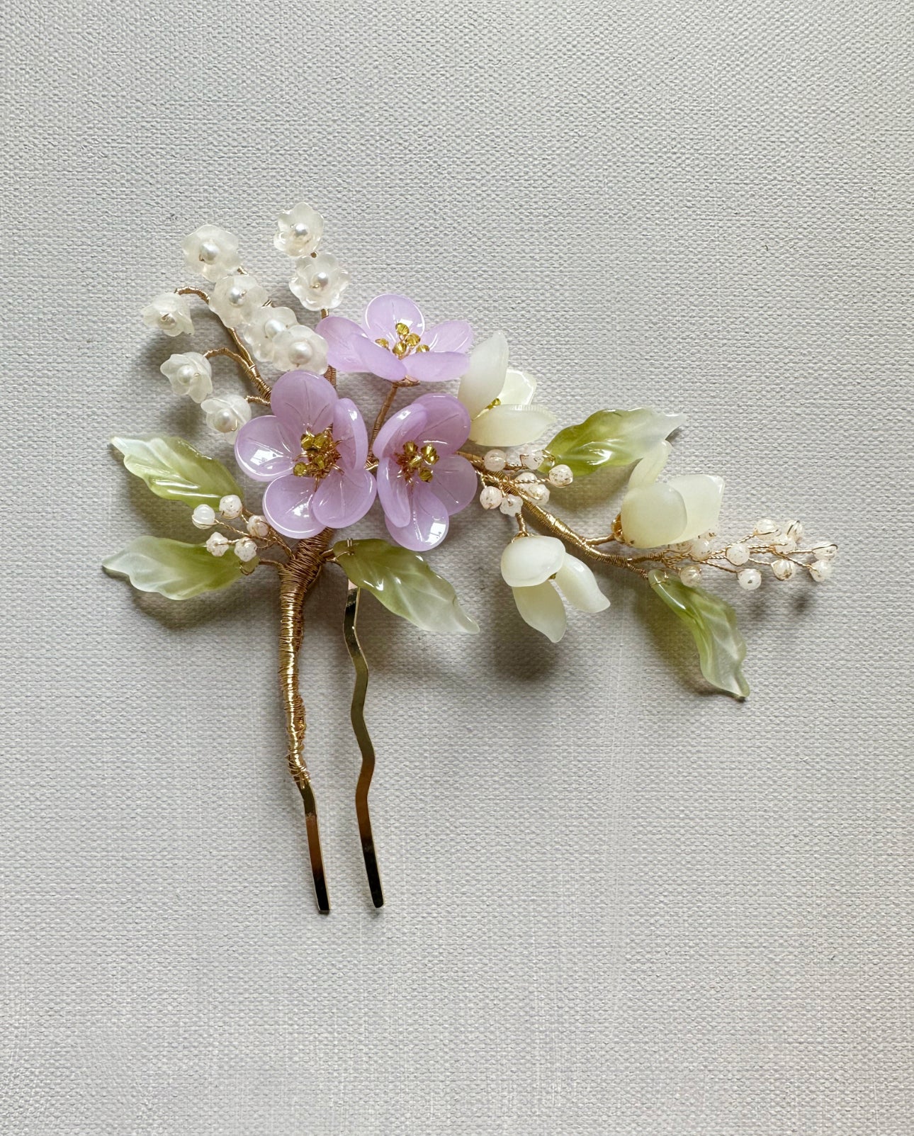 《Anita's Spring Garden》luxurious plum blossom and lily of the valley wedding hairpin