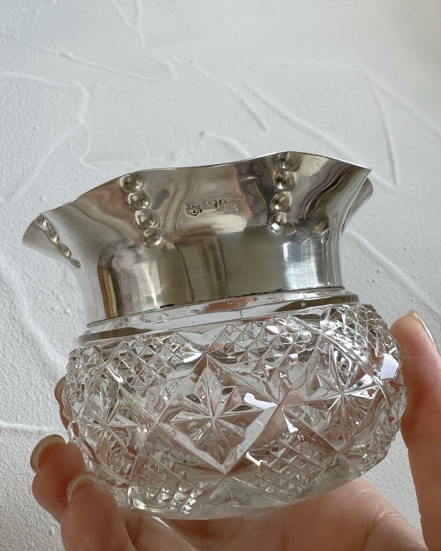 Antique 1903 Edwardian sterling silver and cut glass candy bowl