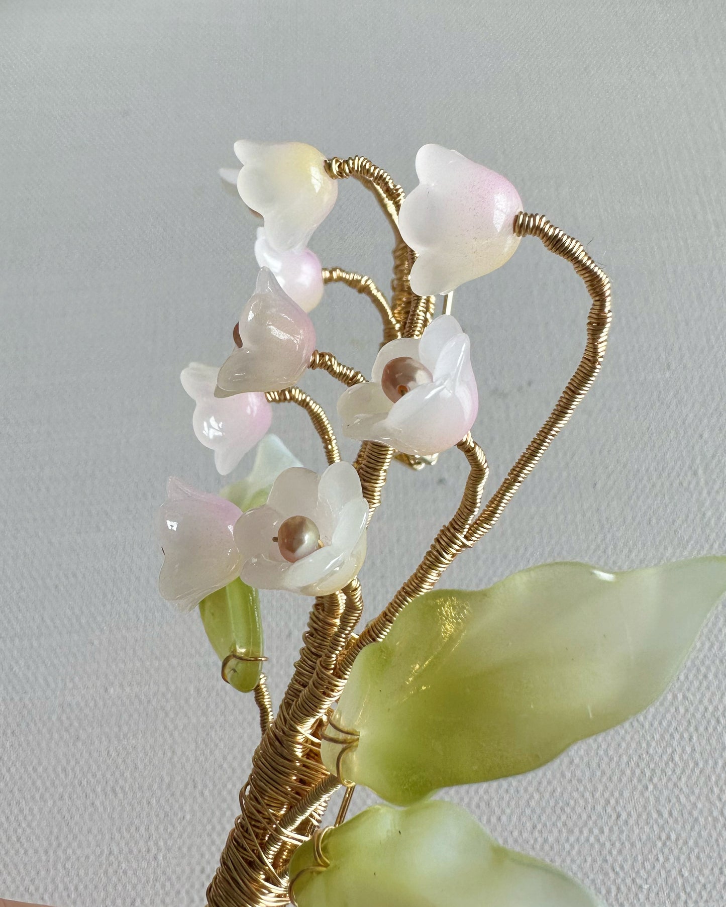 Lily of the valley brooch in pink and lemon sherbet