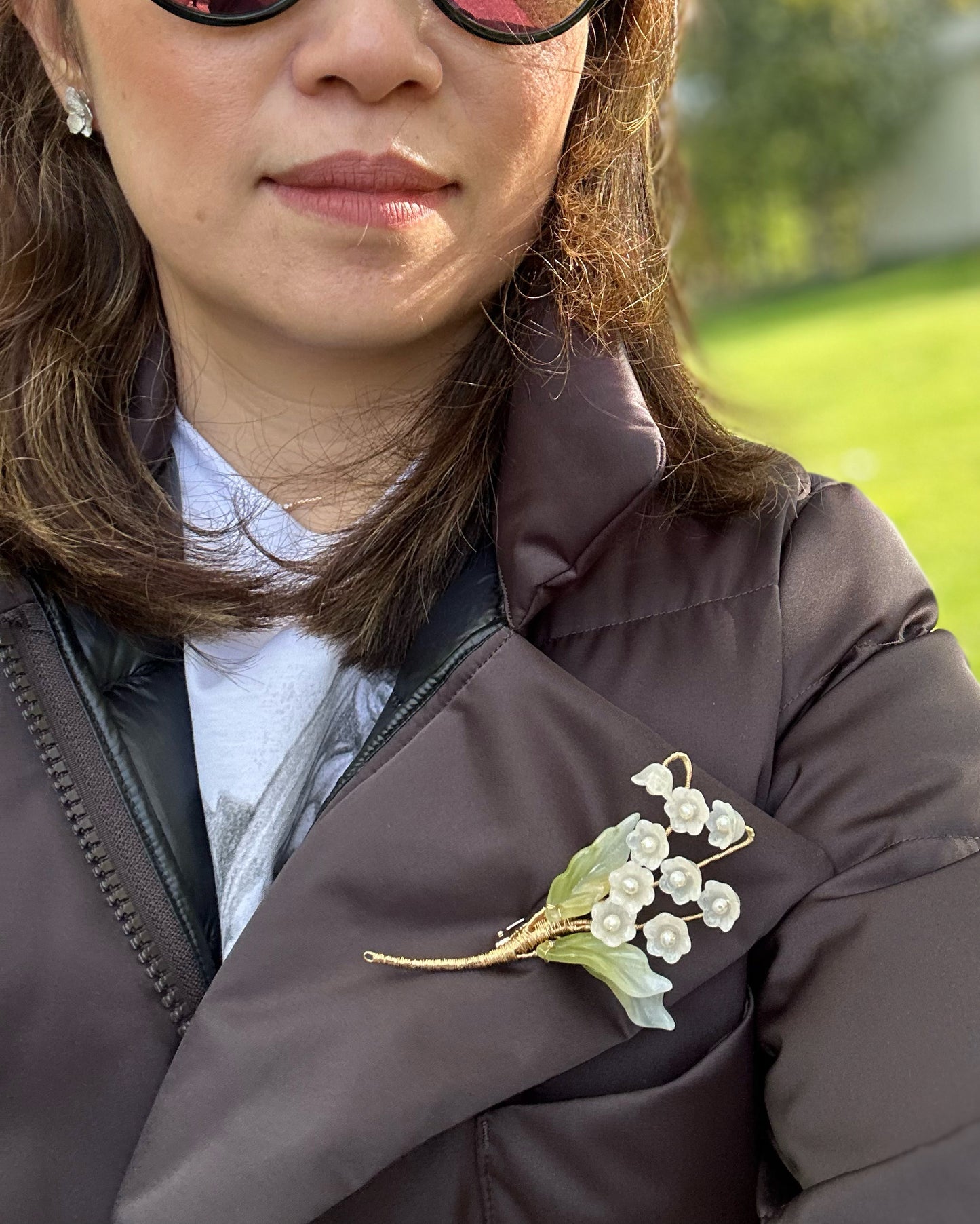 Lily of the valley brooch in pink