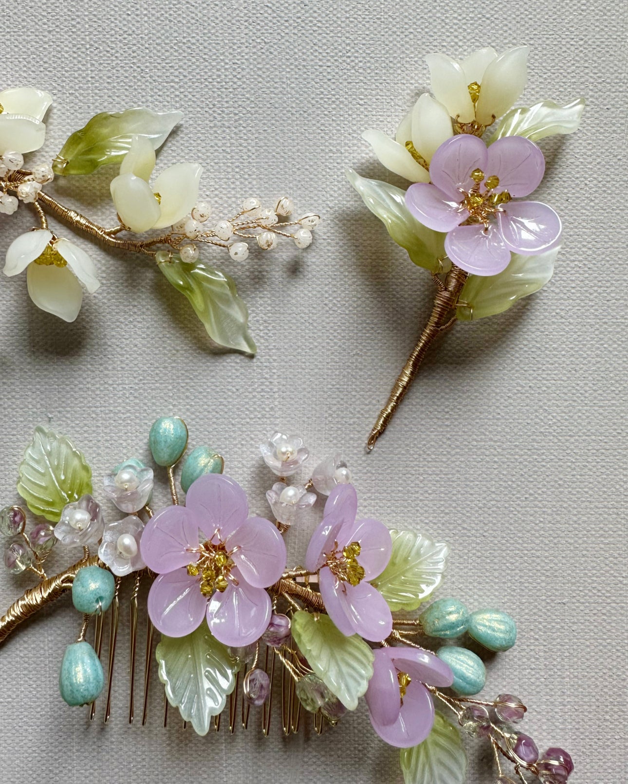 《Anita's Spring Garden》 plum blossom and lily brooch