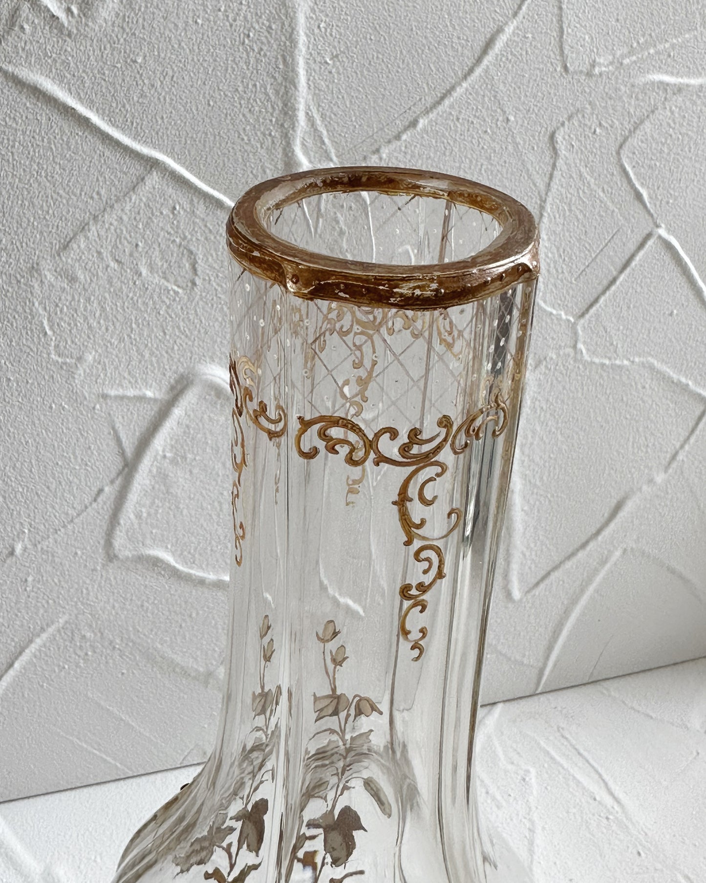Antique Victorian hand painted raised leaves glass vase
