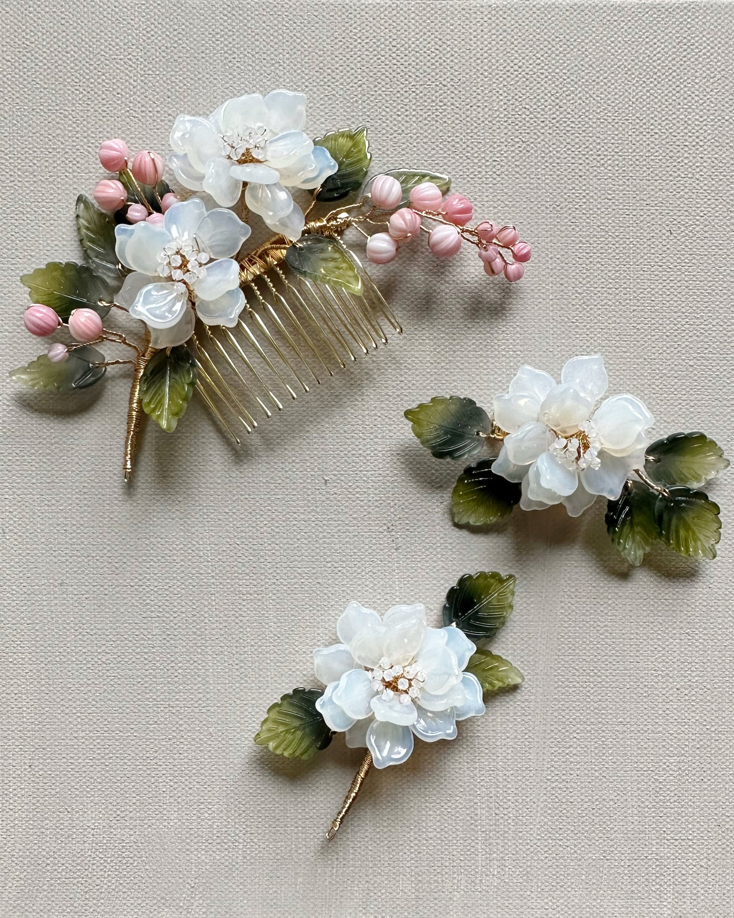 The new peony lapel brooch in milk glass
