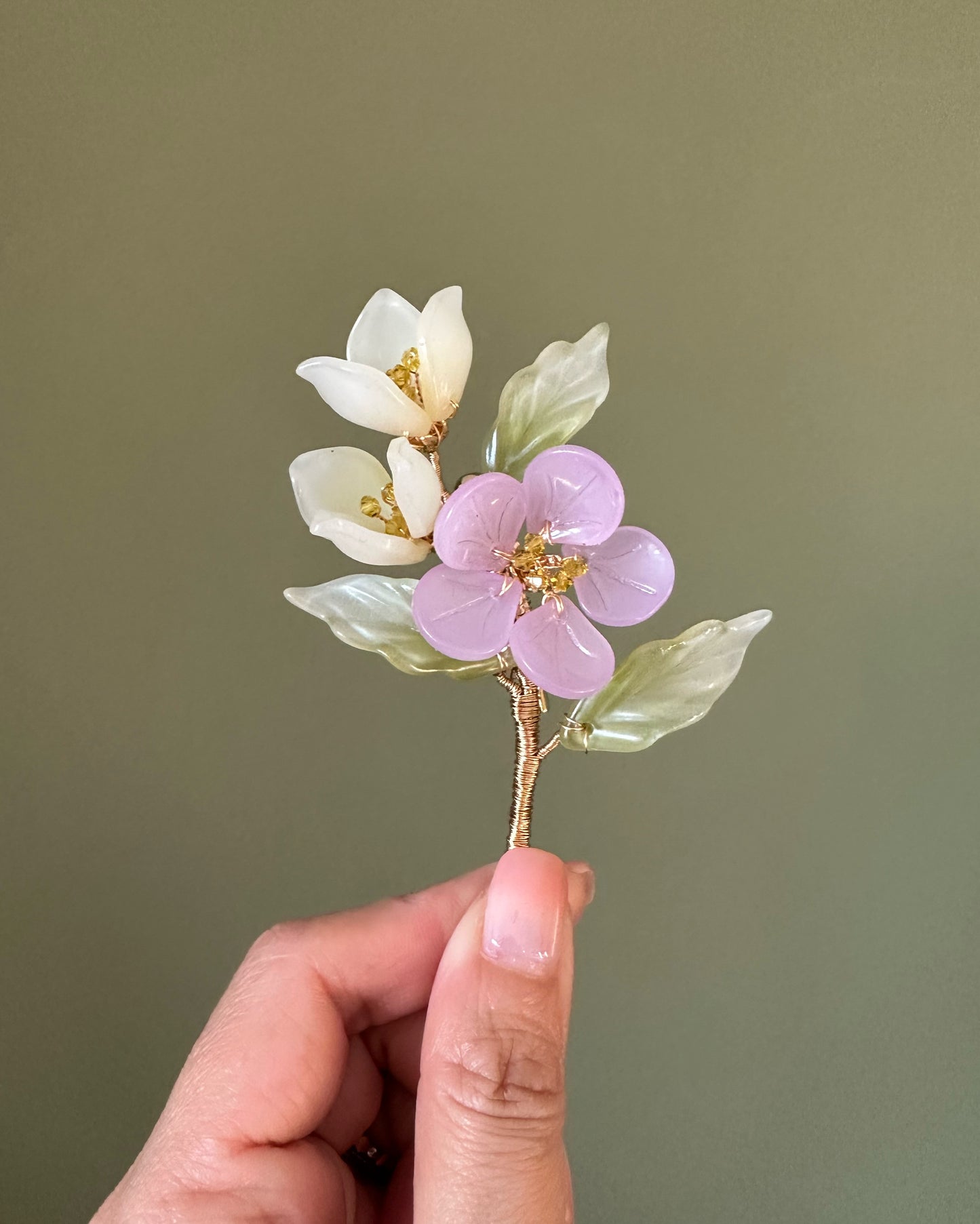 《Anita's Spring Garden》 plum blossom and lily brooch