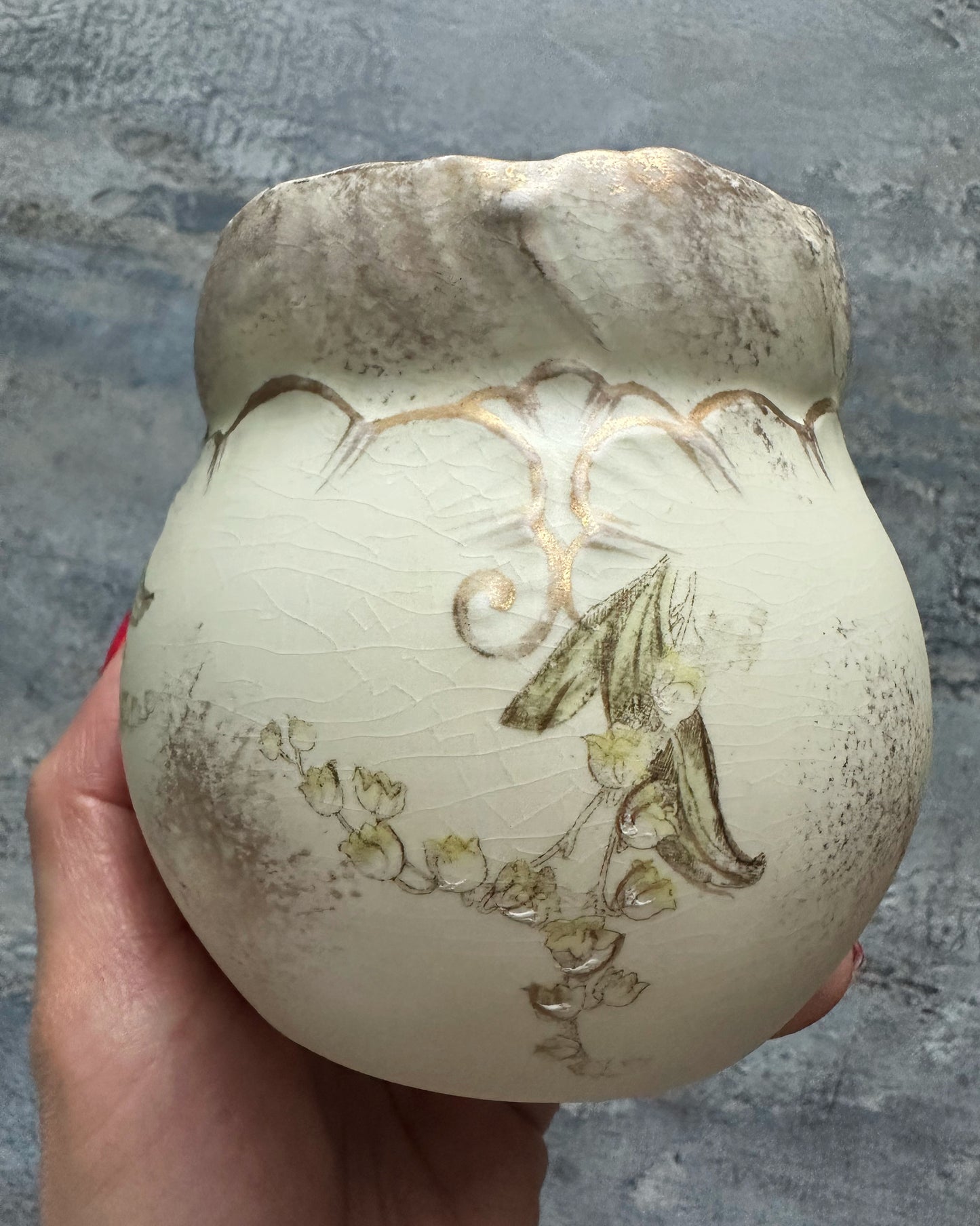 Antique handpainted lily of the valley water jug and milk jug set