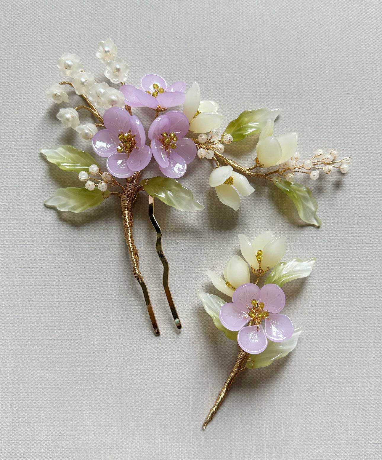 《Anita's Spring Garden》luxurious plum blossom and lily of the valley wedding hairpin