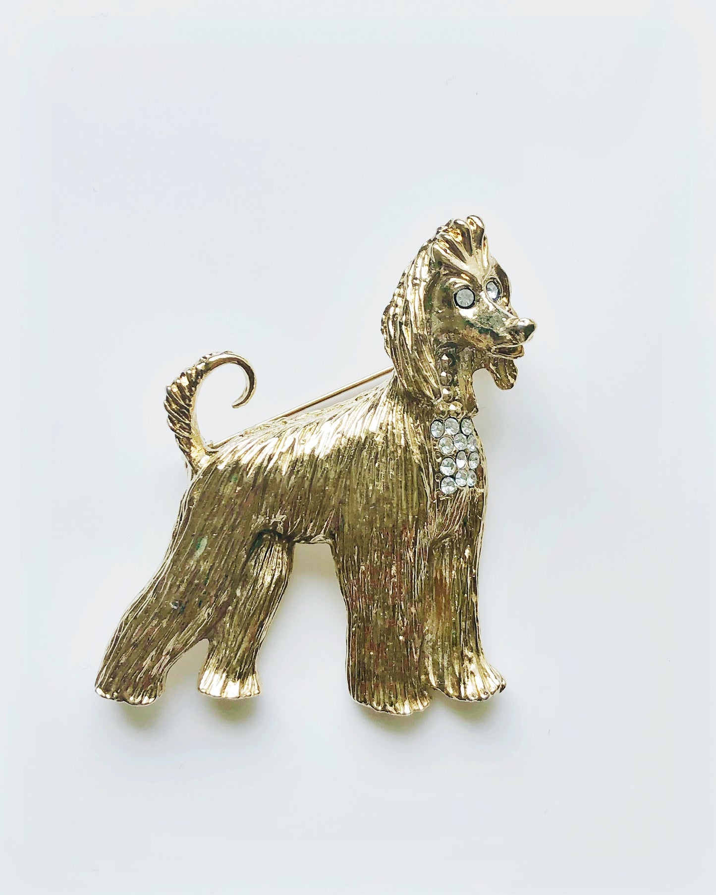 Vintage Afghan hound gold and rhinestone brooch