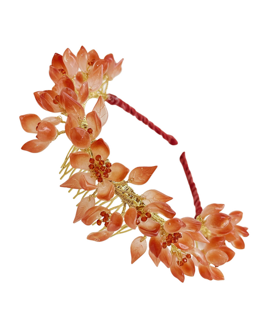 Festive red lilies wedding floral hairpiece