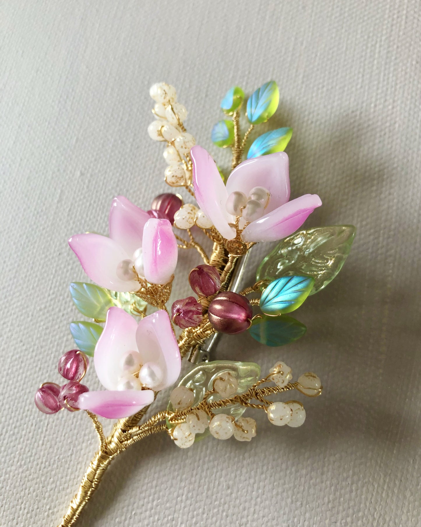 《January Palette IV》Lily bouquet brooch in Chinese New Year pink