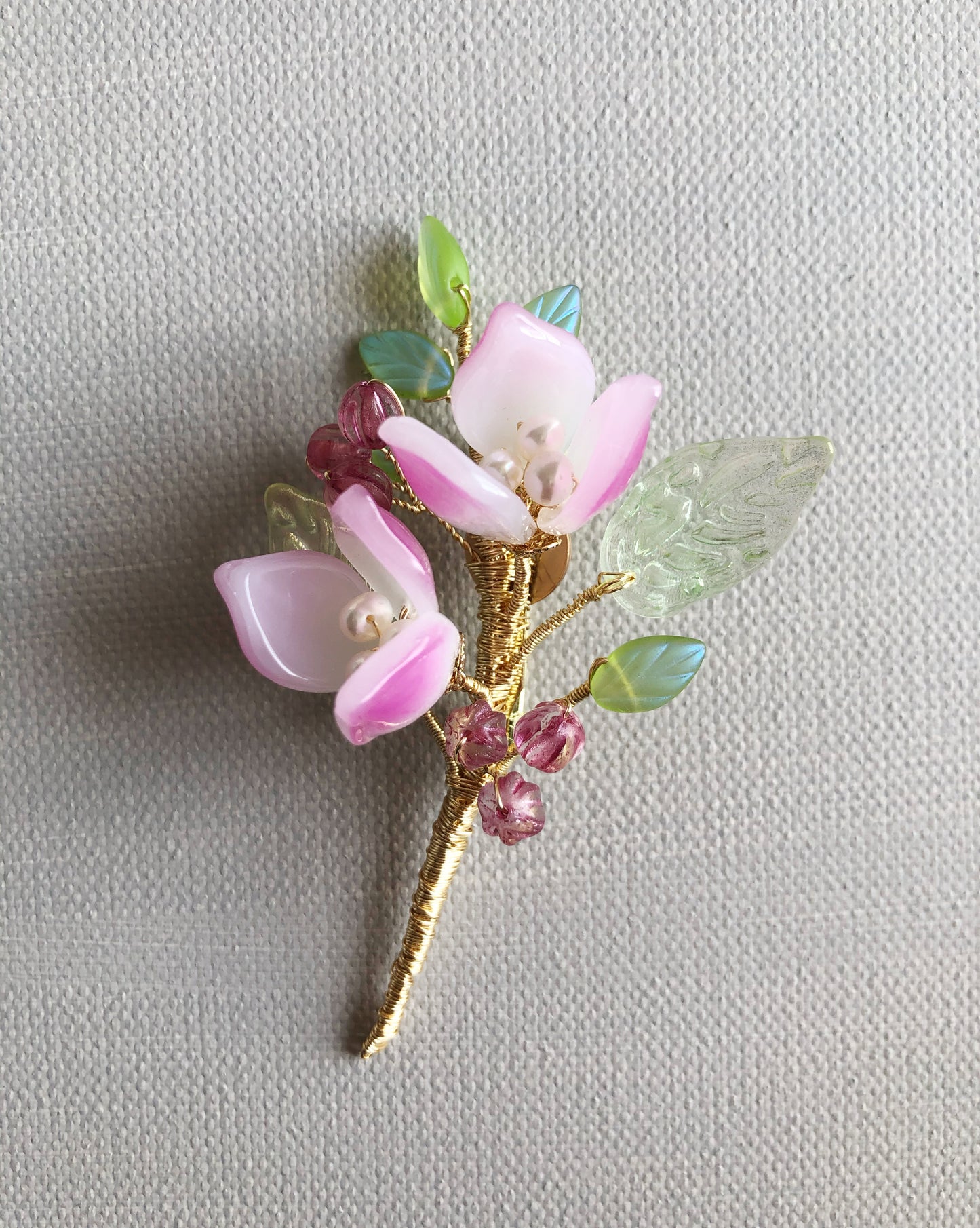 "Thank you" mini Chinese New Year pink lily bouquet brooch
