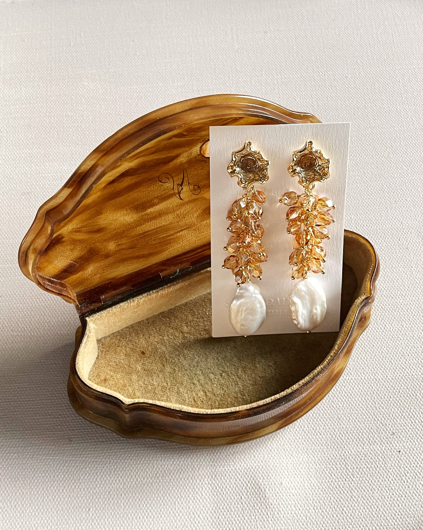 Autumn statement glass and pearl earrings