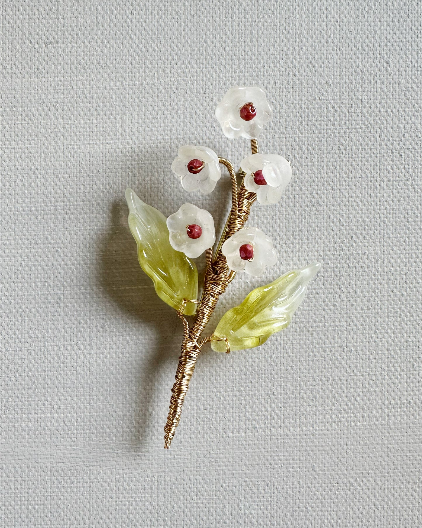 May the lily of valley be with you brooch in white