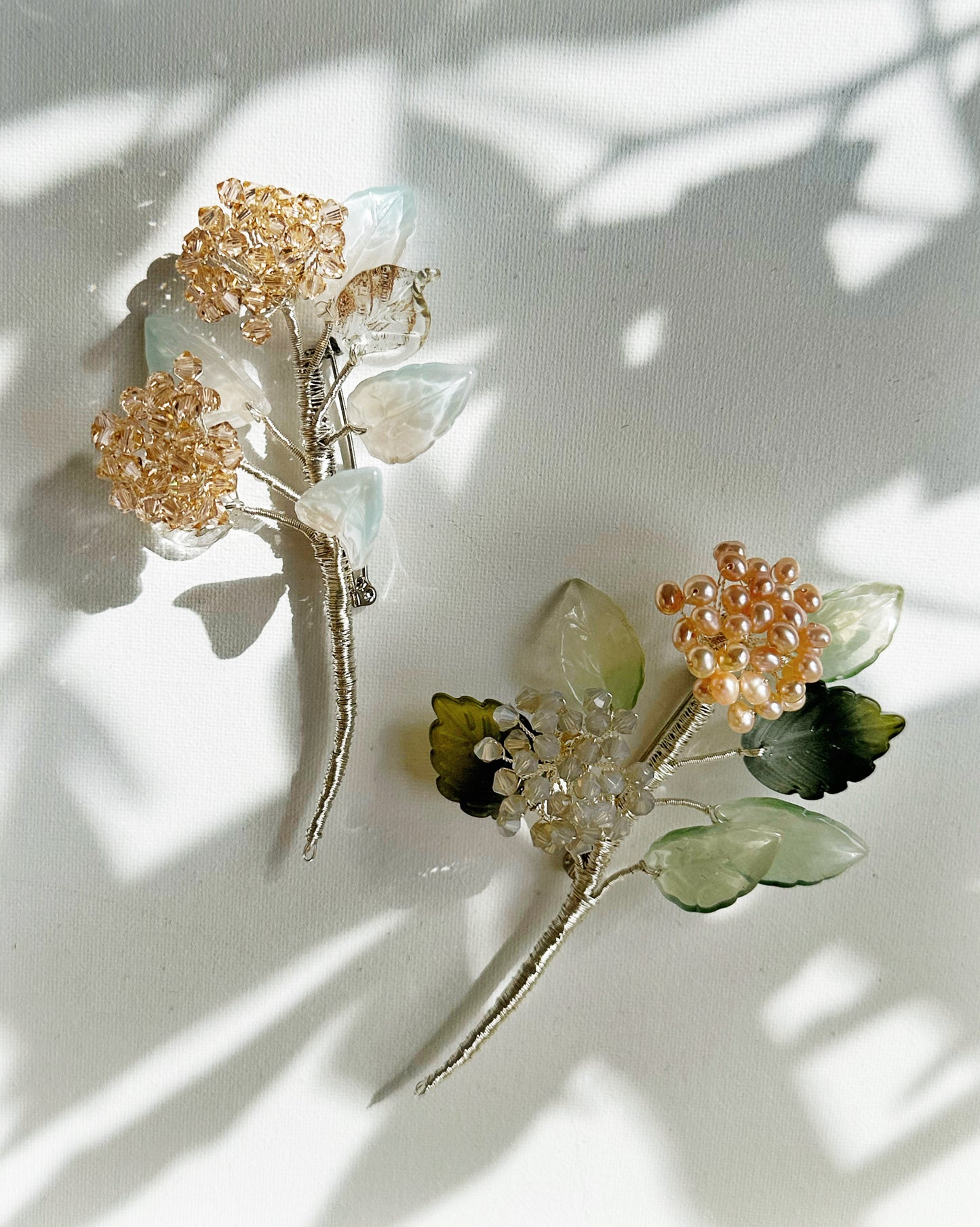 Floral fairy hydrangea bouquet brooch in peach