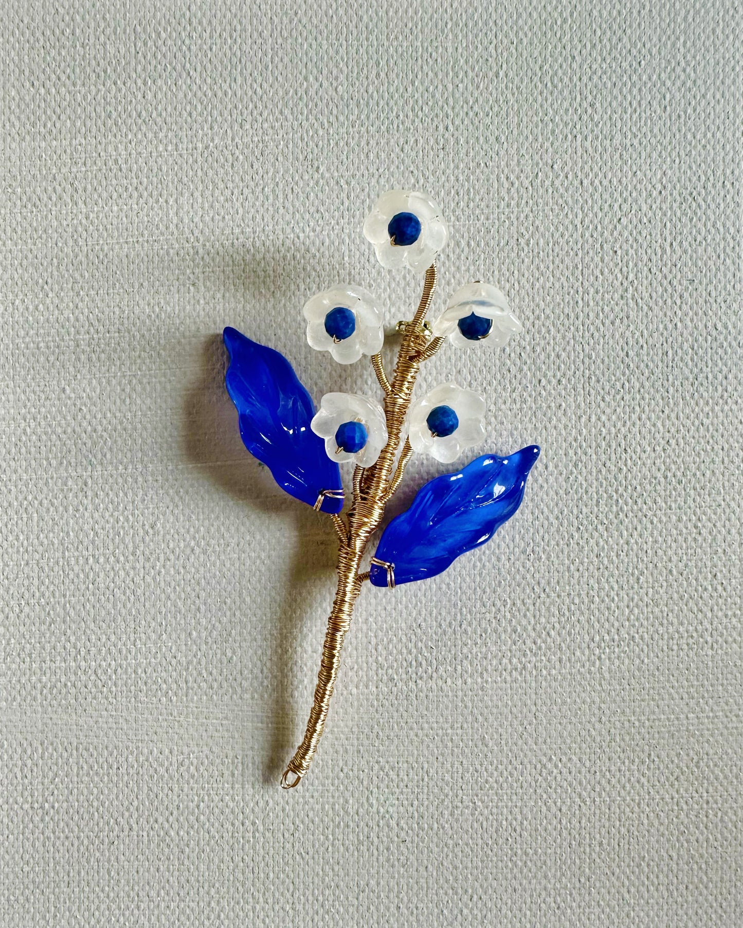 May the lily of valley be with you brooch in blue