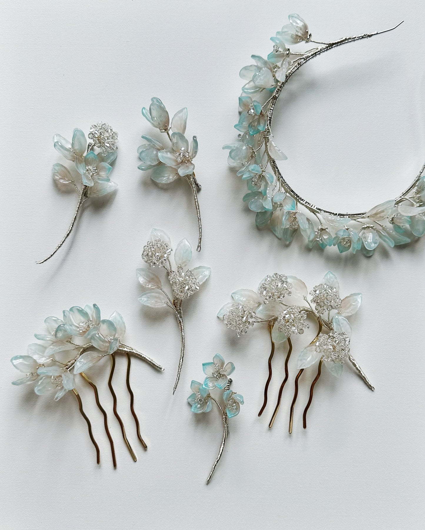 Floral fairy blue icy luxurious wedding tiara