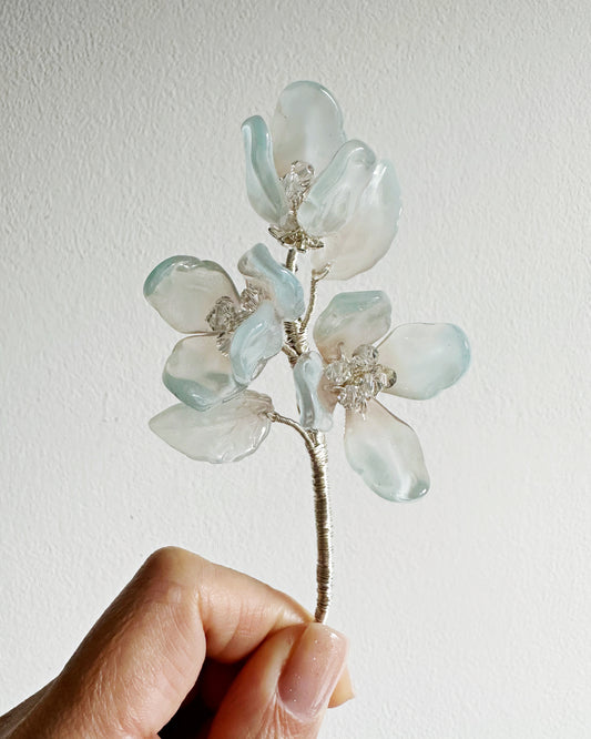 Floral fairy blue icy flowers brooch
