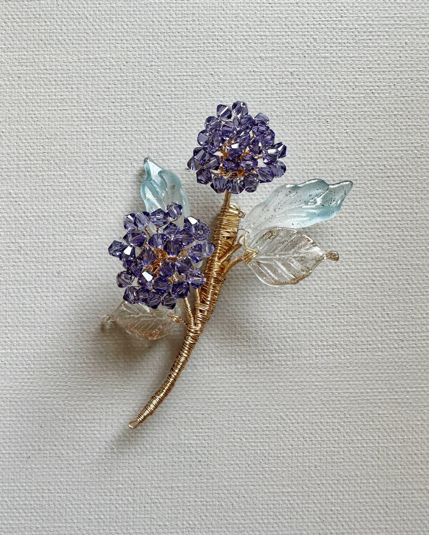 Spring garden hydrangea brooch in fairy blue