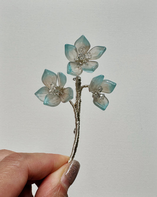 Floral fairy blue icy lotus flower brooch
