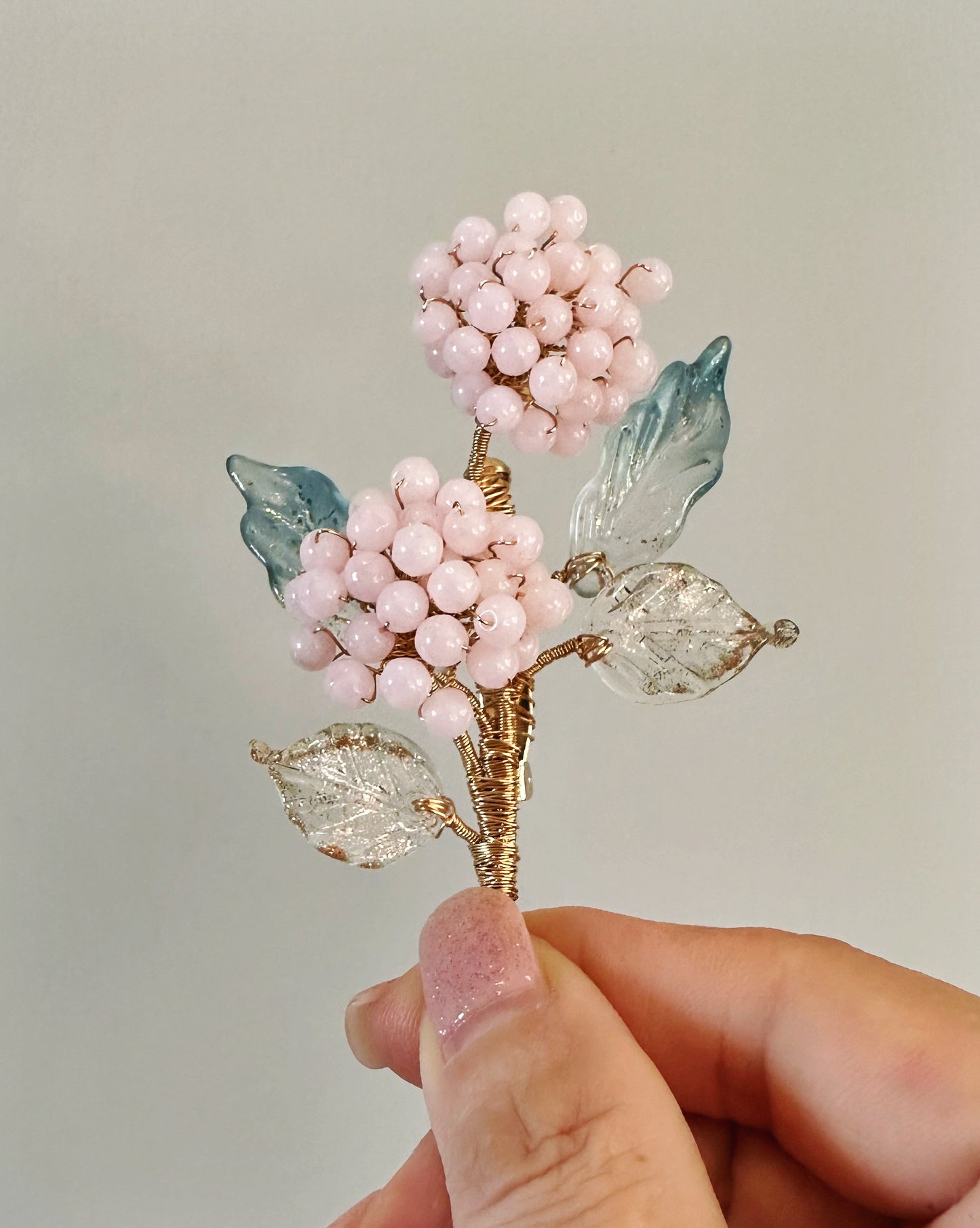 Spring garden hydrangea brooch in soft pink