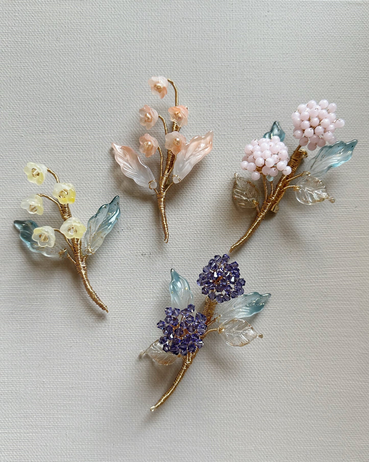 Spring garden hydrangea brooch in fairy blue