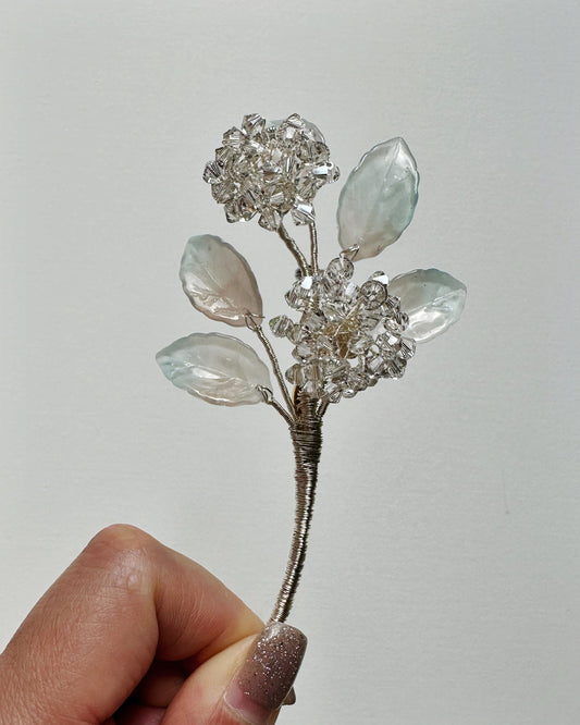 Floral fairy blue icy hydrangea brooch
