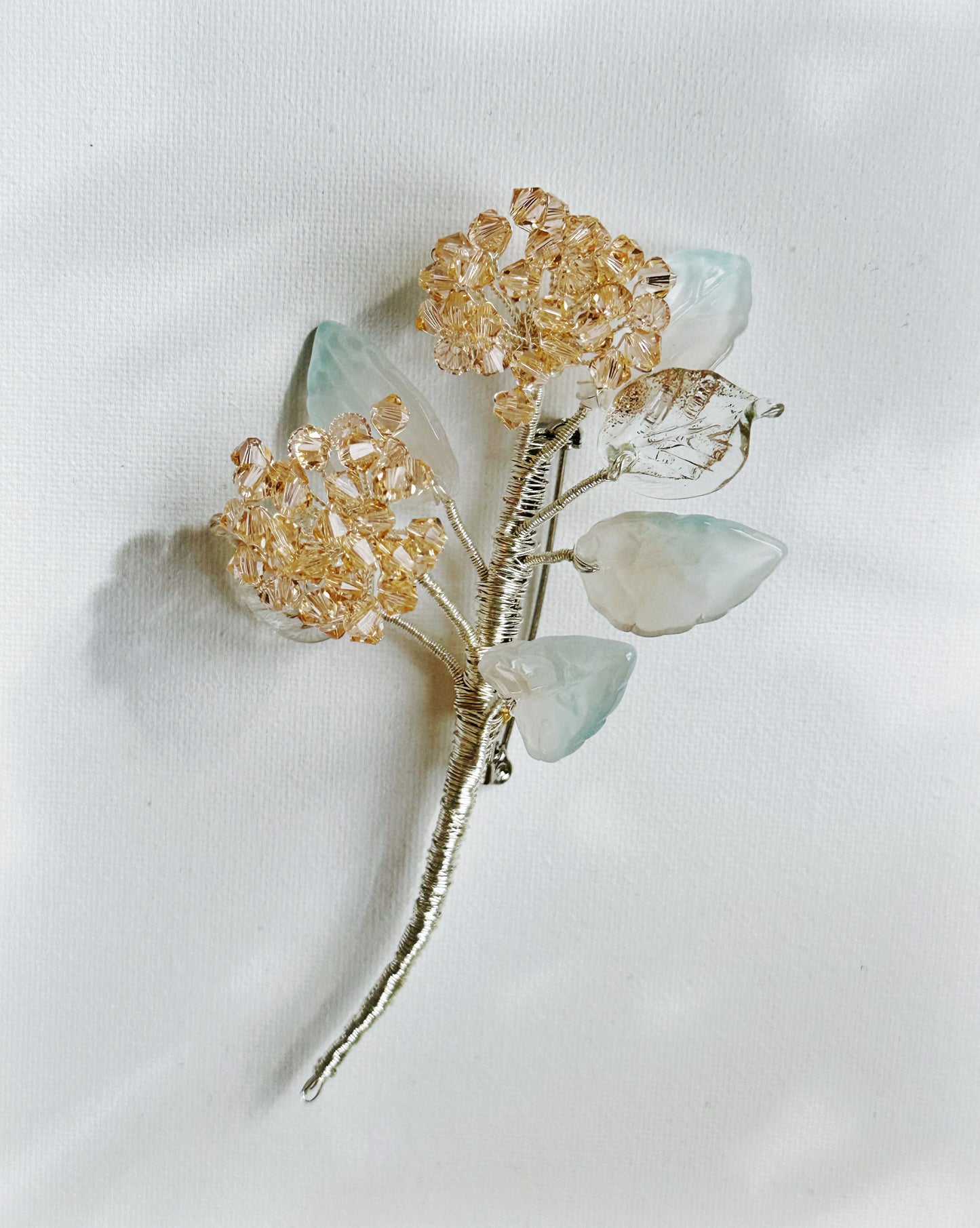 Floral fairy hydrangea bouquet brooch in peach