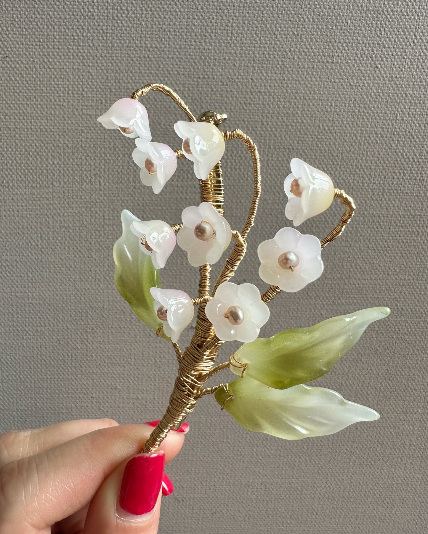 Lily of the valley brooch in pink and lemon sherbet