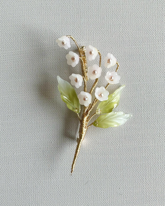 Lily of the valley brooch in pink and lemon sherbet