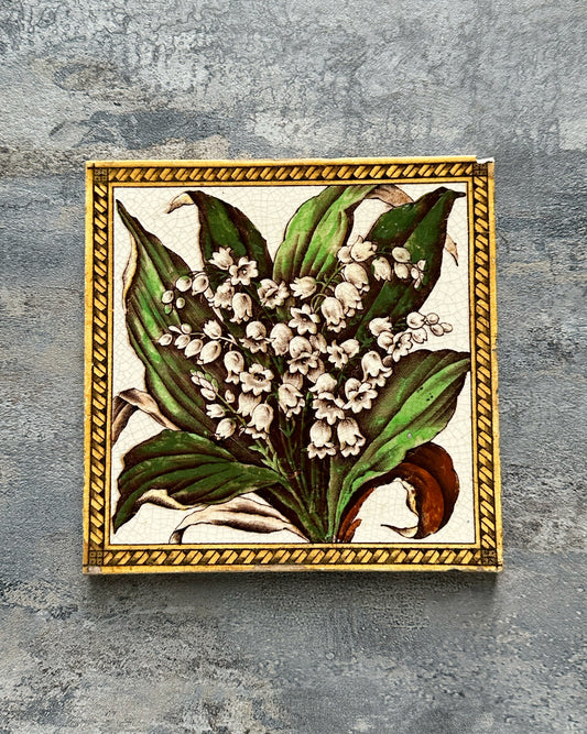 Antique Victorian lily of the valley tile