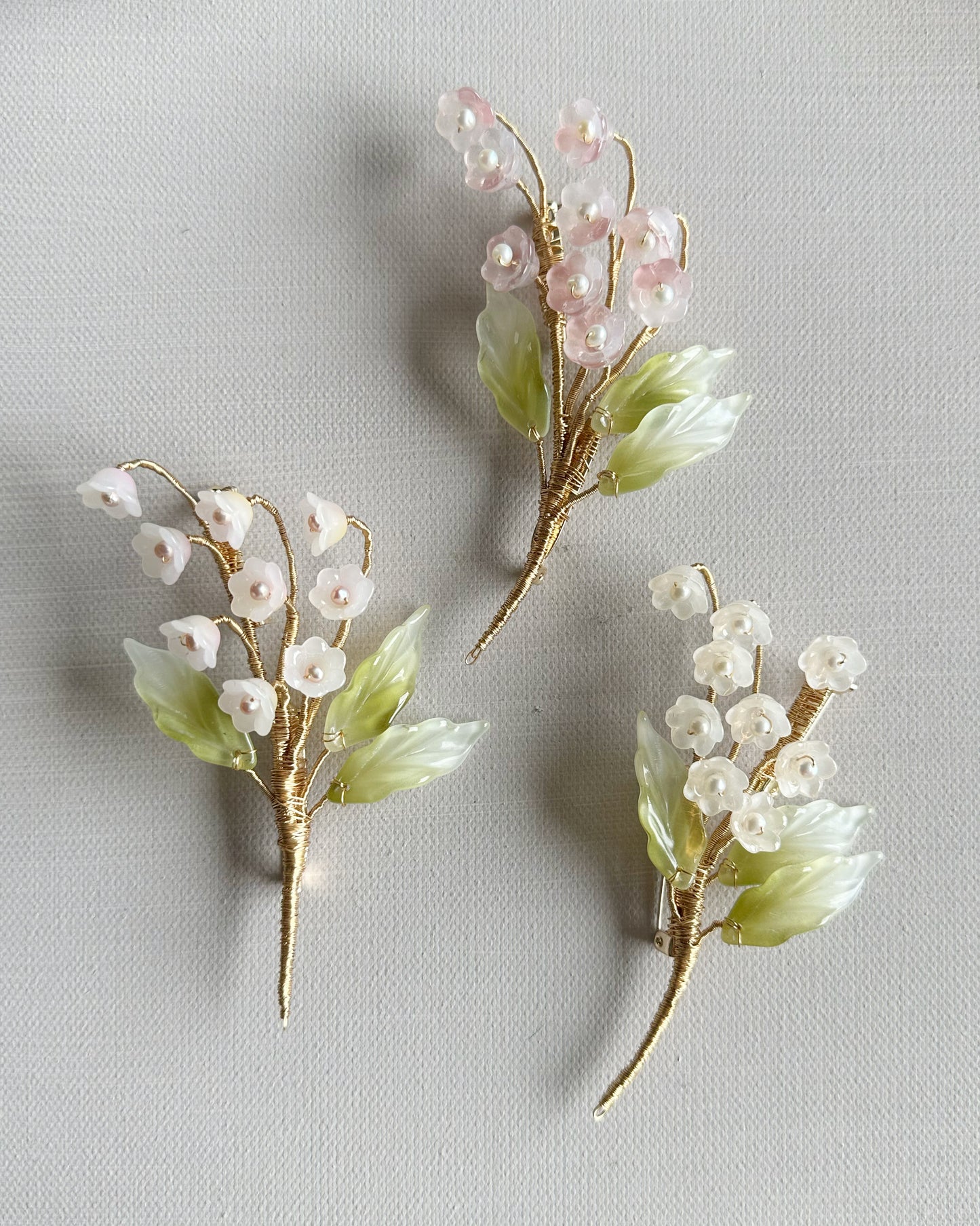 Lily of the valley brooch in pink and lemon sherbet