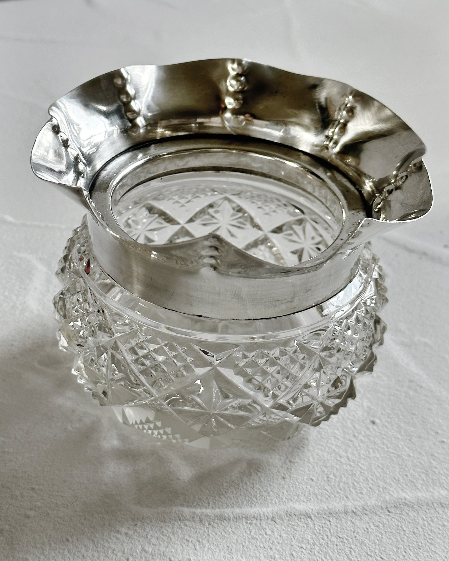 Antique 1903 Edwardian sterling silver and cut glass candy bowl