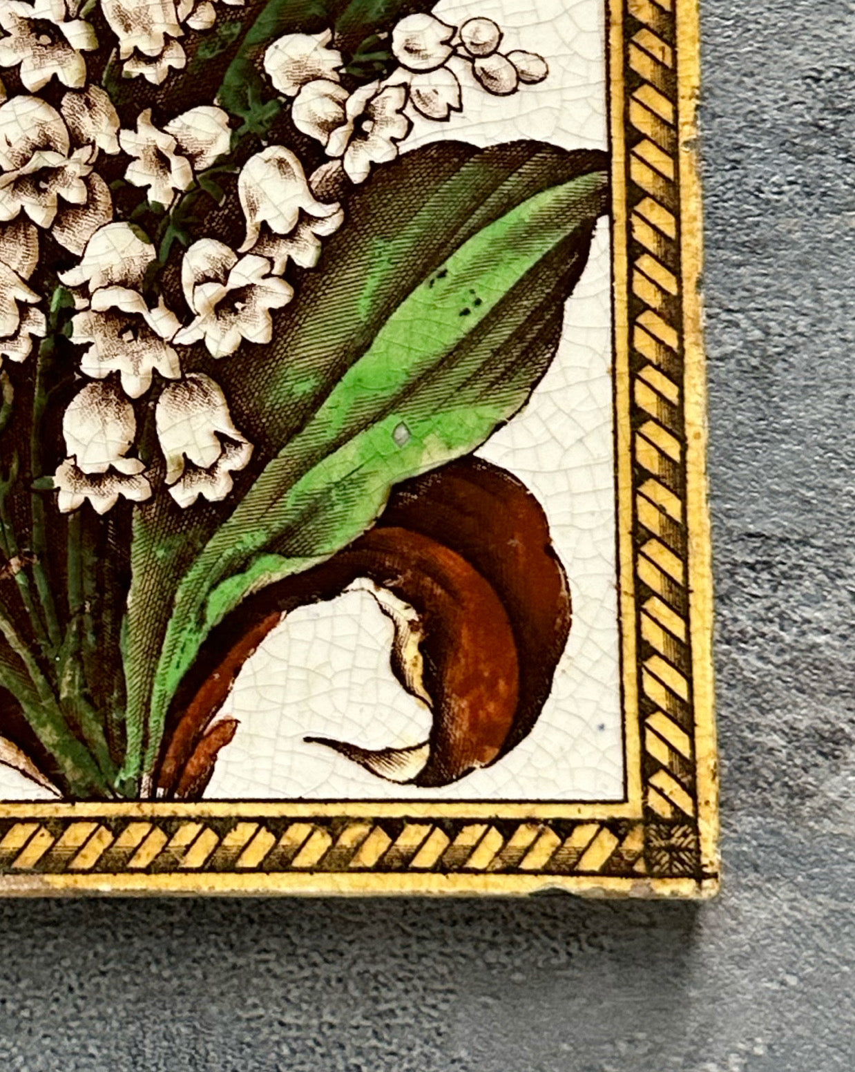 Antique Victorian lily of the valley tile