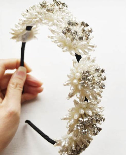 Antique Inspired Dahlia Pearl Beads and Rhinestones Bridal Headpiece