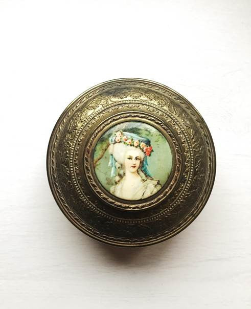 Rare Antique Rococo Lady Gold Ormolu Trinket Box