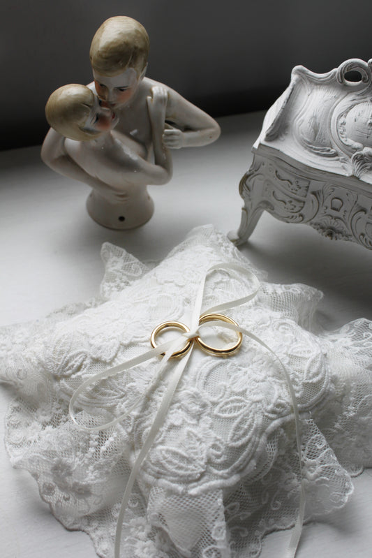 Edwardian Inspired Ring Pillow with Cotton Lace Trimmings