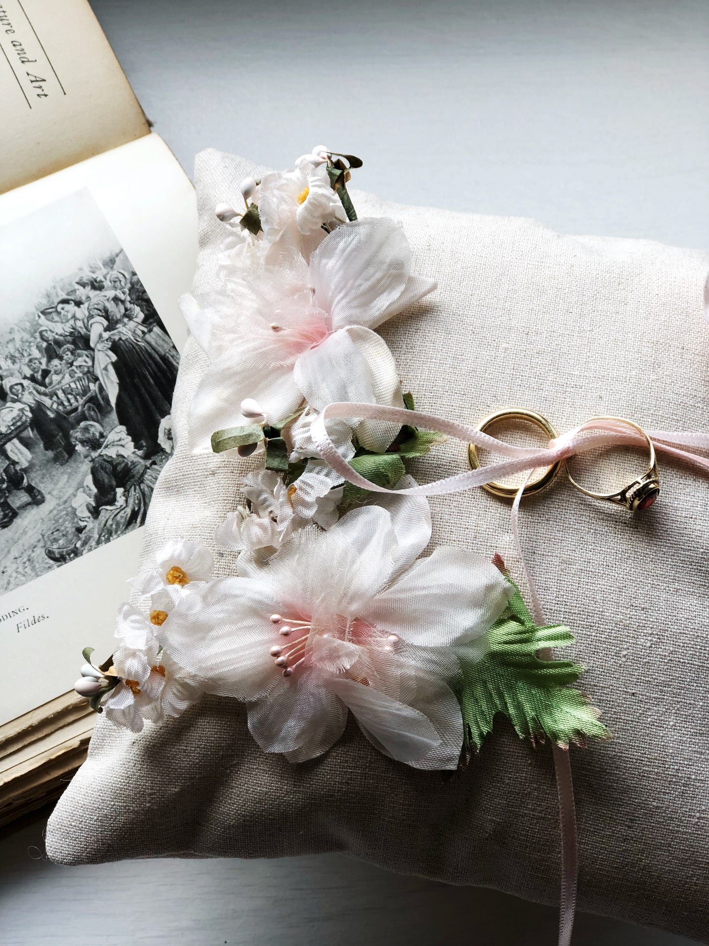 Something old something pink vintage silk floral ring pillow